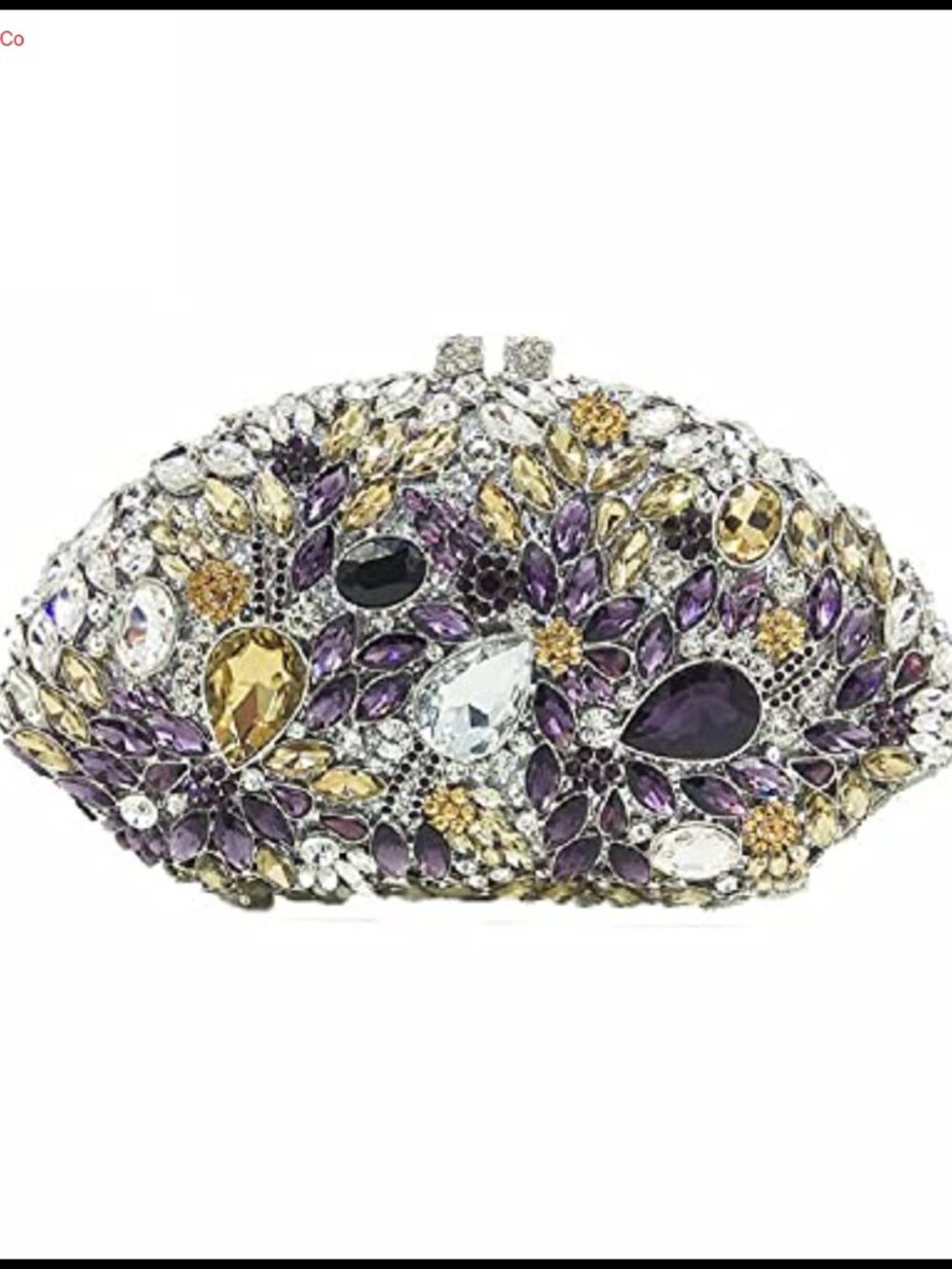 Rhinestone Flower Clutch Purse Mini Metal Frame Faux Leather Evening Bag